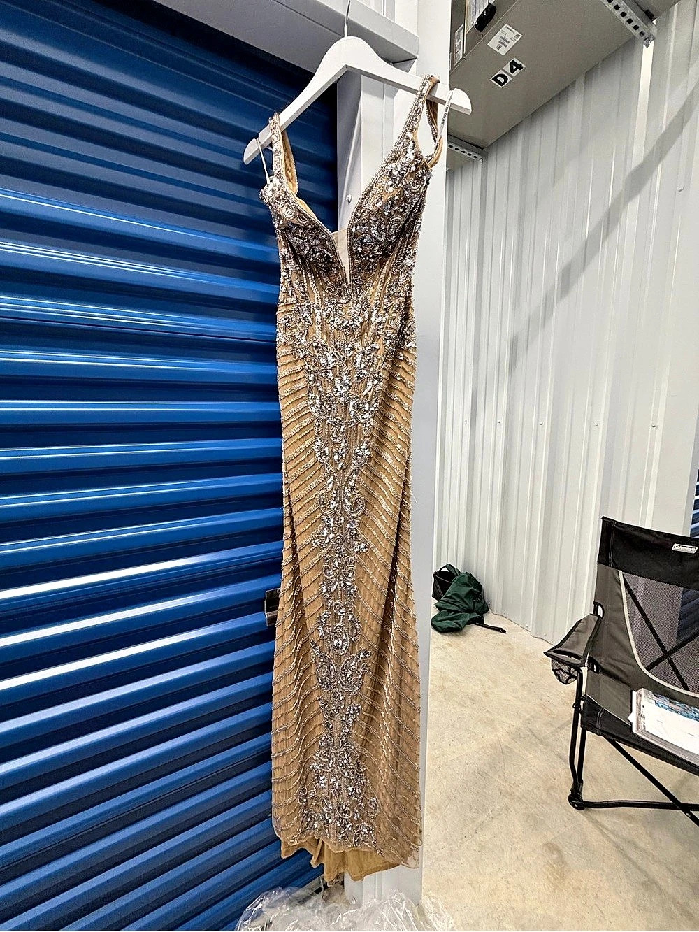 Sherri Hill Gold Embellished Maxi Dress Like New